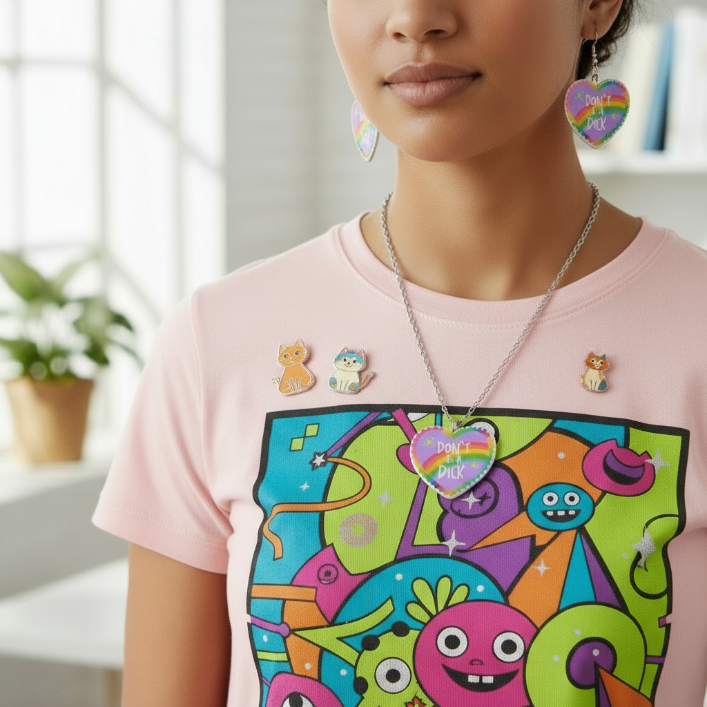 Acrylic Heart Charm Statement Necklace  – Retro Statement Jewelry with funny saying