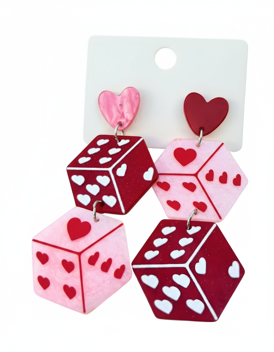 Acrylic Dangle Earrings – Red & Pink Retro Statement Jewelry